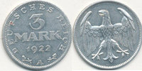 Deutsches Reich,Weimarer Republik, 3 Mark J.302 ohne Umschrift,