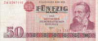 Deutschland,DDR, 50 Mark Ro.360b Typensatz 1.Auflage, Austauschnote Serie:ZA, -