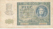 5 Zlotych 1940 Deutsches Reich, Generalgouvernement, Ro.573,Serie:C, stark gebraucht IV+,