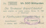 Deutsches Reich,Sachsen, 500 Milliarden Mark Brand-Erbisdorf, Stadtkasse, -