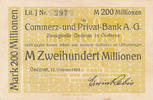Deutsches Reich,Sachsen, 200 Millionen Mark Oederan,Kabis auf CuPB, -
