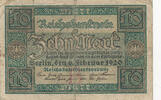 Deutsches Reich, Weimarer Republik, 10 Mark Ro.63a,DEU-73a, KN:7stellig, Udr.Bst.B, Serie:B, -