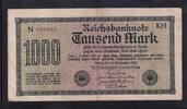 Deutsches Reich, Weimarer Republik, 1000 Mark Ro.75i,DEU-84f,Wz.Mäander KN 6stellig braun, FZ:KH, -