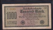 Deutsches Reich, Weimarer Republik, 1000 Mark Ro.75i,DEU-84f,Wz.Mäander KN 6stellig braun, FZ:GB, -