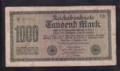 Deutsches Reich, Weimarer Republik, 1000 Mark Ro.75i,DEU-84f,Wz.Mäander KN 6stellig braun, FZ:CD, -