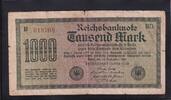 Deutsches Reich, Weimarer Republik, 1000 Mark Ro.75i,DEU-84f,Wz.Mäander KN 6stellig braun, FZ:BD, -