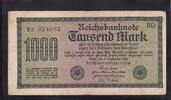 Deutsches Reich, Weimarer Republik, 1000 Mark Ro. 75k, DEU-84c, Wz. Kreuzblüten KN 6stellig violett, FZ:RD, -