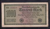 Deutsches Reich, Weimarer Republik, 1000 Mark Ro. 75k, DEU-84c, Wz. Kreuzblüten KN 6stellig violett, FZ:RD, -