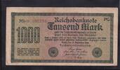 Deutsches Reich, Weimarer Republik, 1000 Mark Ro. 75k, DEU-84c, Wz. Kreuzblüten KN 6stellig violett, FZ:PG, -