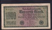 Deutsches Reich, Weimarer Republik, 1000 Mark Ro.75m,DEU-84g,Wz.Gitter KN 6stellig grün FZ:FZ, -