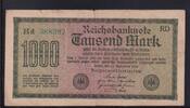 Deutsches Reich, Weimarer Republik, 1000 Mark Ro.75m,DEU-84g,Wz.Gitter KN 6stellig grün FZ:RD, -