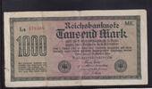 Deutsches Reich, Weimarer Republik, 1000 Mark Ro.75q Wz.Wellen KN 6 stellig rot, FZ:MK, -