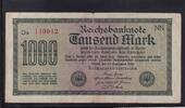 Deutsches Reich, Weimarer Republik, 1000 Mark Ro.75q DEU-86d,Wz. Wellen KN 6 stellig rot, FZ:NN, -