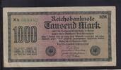 Deutsches Reich, Weimarer Republik, 1000 Mark Ro. F 75f,DEU-86b,Wz.Vielecke, FZ:MM, F/a Fehldruck: Buchstabe e -