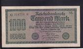 Deutsches Reich, Weimarer Republik, 1000 Mark Ro. F 75k, DEU-84a, Wz. Kreuzblüten, FZ:VL, F/a Fehldruck: Buchstabe e -