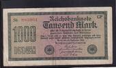 Deutsches Reich, Weimarer Republik, 1000 Mark Ro. F 75q, DEU-86d, Wz.Wellen, FZ:GP, F/a Fehldruck: Buchstabe e -