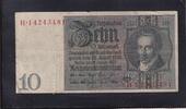 Weimarer Republik, Reichsbank, 10 Reichsmark Ro.173a,DEU-183a, Friedensdruck, Wz.Kopf, Udr.-Bst: B, Serie: H, -