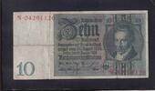 Deutsches Reich, Weimarer Republik, 10 Reichsmark Ro.173a,DEU-183a, Friedensdruck, Wz.Kopf, Udr.-Bst: P, Serie: N, -