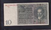 Deutsches Reich, Weimarer Republik, 10 Reichsmark Ro.173b,DEU-183b, Zwischenform, Wz.Kopf, Udr.-Bst: E, Serie: K, -