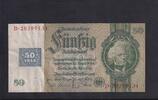 Deutschland, Sowjetische Besatzungszone, 50 Reichsmark mit Kupon Ro.337c,SBZ-8c, KN 8 stellig, Wz. Kopf, Zwischenform, Serie: D, Udr. Bst. L, -