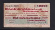 Weimarer Republik, Sachsen, 100000 Mark Neuhausen, Landwirtschaftsbank, -