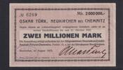 Weimarer Republik, Sachsen, 2 Millionen Mark Neukirchen Erzgeb., Oskar Türk, -