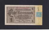 Deutschland, Sowjetische Besatzungszone, 1 Rentenmark Ro.330b, SBZ-1b, Reichsdruck KN 8 stellig, mit Kupon, -