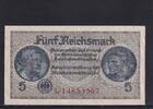 Drittes Reich Reichskreditkasse, 5 Reichsmark Ro.553b, ZWK-4b, KN 8 stellig, ohne Prägestempel, Serie: L, -