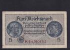 Drittes Reich Reichskreditkasse, 5 Reichsmark Ro.553b, ZWK-4b, KN 8 stellig, ohne Prägestempel, Serie: K, -