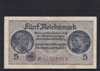 Drittes Reich Reichskreditkasse, 5 Reichsmark Ro.553b, ZWK-4b, KN 8 stellig, ohne Prägestempel, Serie: H, -