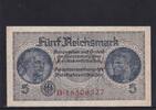 Drittes Reich Reichskreditkasse, 5 Reichsmark Ro.553b, ZWK-4b, KN 8 stellig, ohne Prägestempel, Serie: B, -