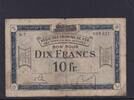 10 Francs 1923-1930 Besetztes Rheinland, Französisch-Belgische Eisenbahnverwaltung, Serie: A.7, stark gebraucht IV, Einrisse,