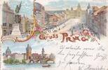 Böhmen Ansichtskarte, Litho, Prag mit Stempel Franz Joseph Bahnhof, -