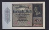 Weimarer Republik, Reichsbank, 500 Mark Ro.70, DEU-80, Serie: A -