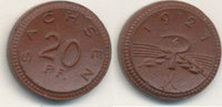 Deutsches Reich,Weimarer Republik, 20 Pfennig,Böttgersteinzeug, Sachsen,