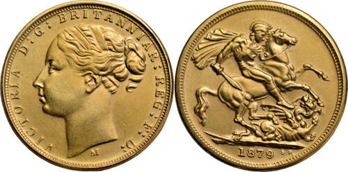 double sovereign Victoria, fantasy gold  1879 M, St George and the dragon