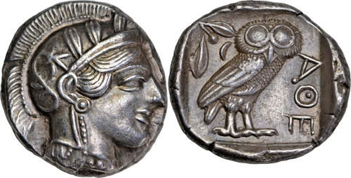tetradrachm 454-404 BC v. Chr. Attica, Athens, silver  c. 454-404 BC, full crest, provenance to 1956