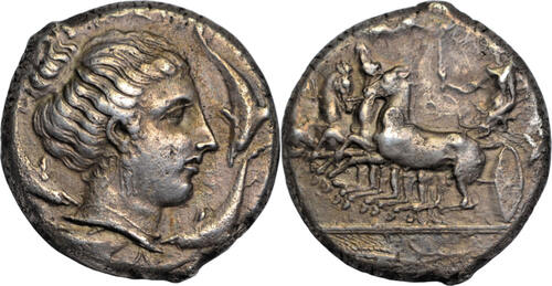 tetradrachm 410-405 BC v. Chr. Sicily, Syracuse, silver c. 410-405 BC, unsigned dies by Eukleidas