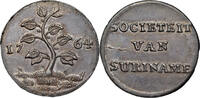 Suriname, as Dutch Guyana, copper duit 1764, cocoa tree, long grass variety