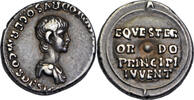 4 AD Nero as Caesar, silver denarius c. 50-4 AD, childhood bust/inscribed shield