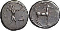 475-425 BC v. Chr. Bruttium, Kaulonia, silver nomos c. 475-425 BC, Apollo standing right/stag