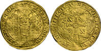 France, Charles V, gold  à pied, c. 1365-80, king under canopy/cross fleury