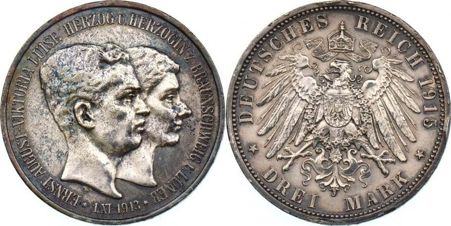 Kaiserreich Braunschweig 3 Mark 1915 Regierungsantritt (mit 