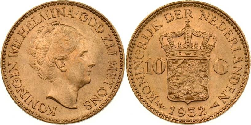 Niederlande 10 Gulden 1932 Wilhelmina Fast St | MA-Shops