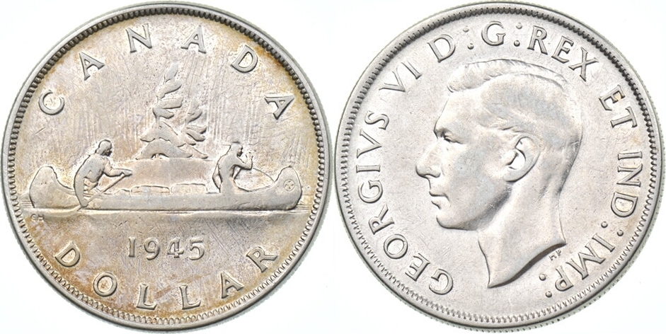 Kanada 1 Dollar 1945 Kanu George VI Ss MA Shops