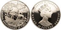 Falkland Inseln 25 Pounds 400. Jahrestag der Entdeckung, H.M.S. Desire vor Inselkarte -