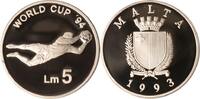 Malta 5 Liri Malta, 5 Liri, Torwart beim Sprung nach dem Ball, 1993, PP