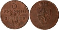 Reuss, ältere Linie zu Obergreiz 3 Pfennig Reuss-Obergreiz, 3 Pfennig, Heinrich XIII., 1805, vz+
