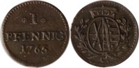 Sachsen Albertinische Linie 1 Pfennig Sachsen, 1 Pfennig, 1765 C, vz/st