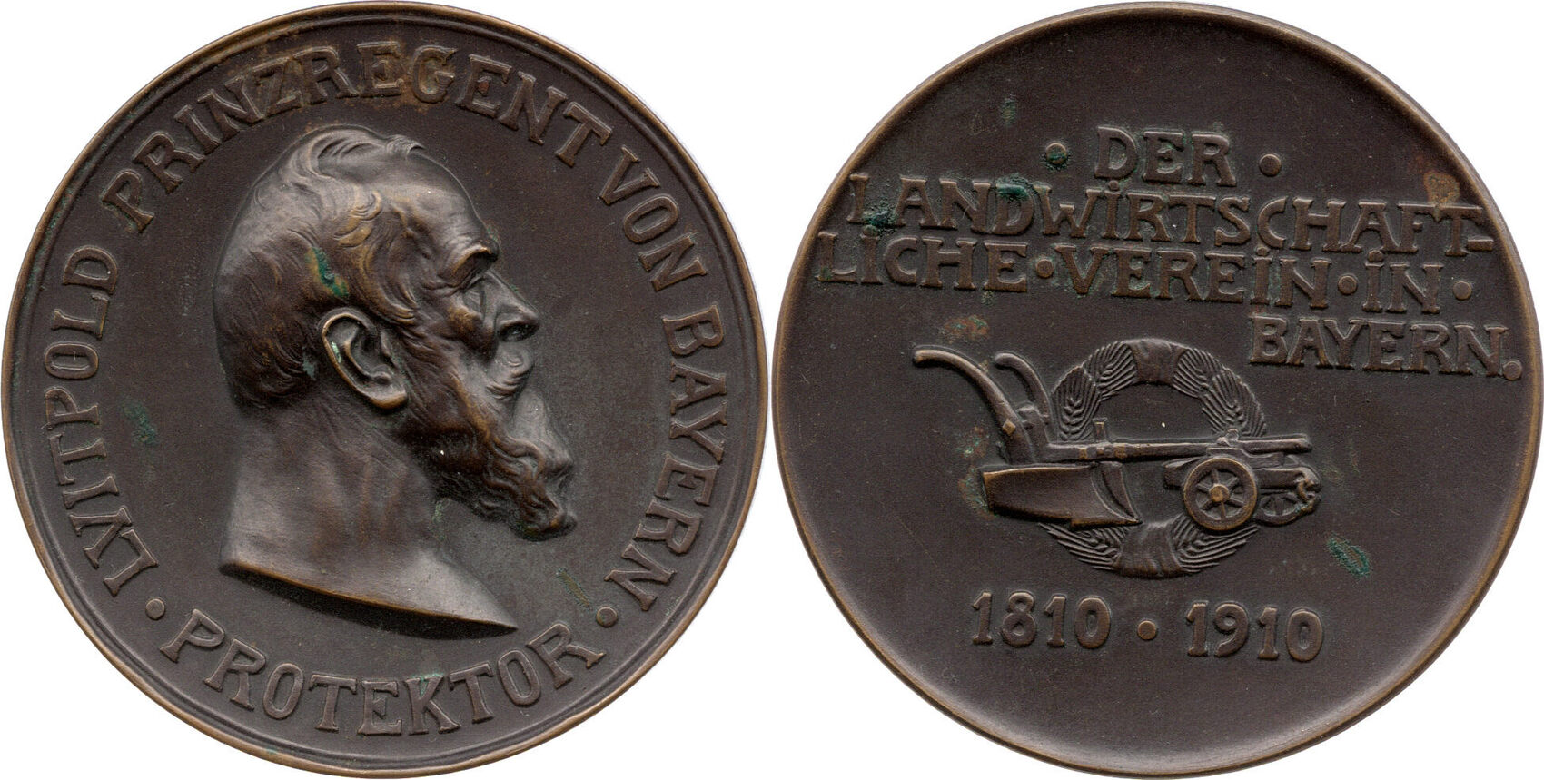 Königreich Bayern Bronzemedaille 1910 Luitpold Prinzregent, Protektor ...